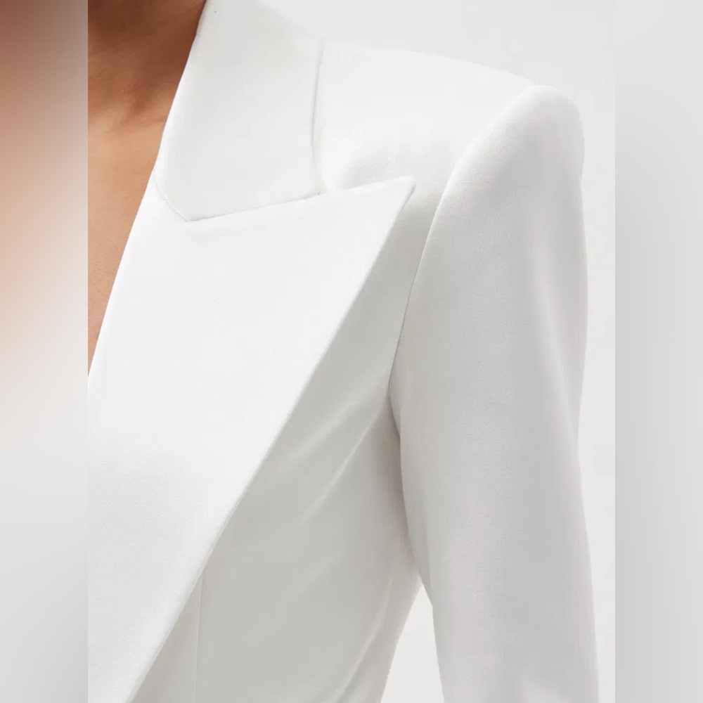 Balmain Plunge-Neck Deep V Satin Dress Mini Blazer White EU 34 0 2 NWT Authentic - Picture 15 of 16